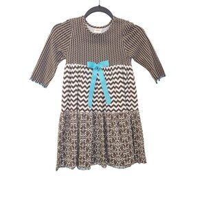 Brown Chevron Print Girls 7 Dress Blue Bow Floral Skirt By Just Peachy 2433
